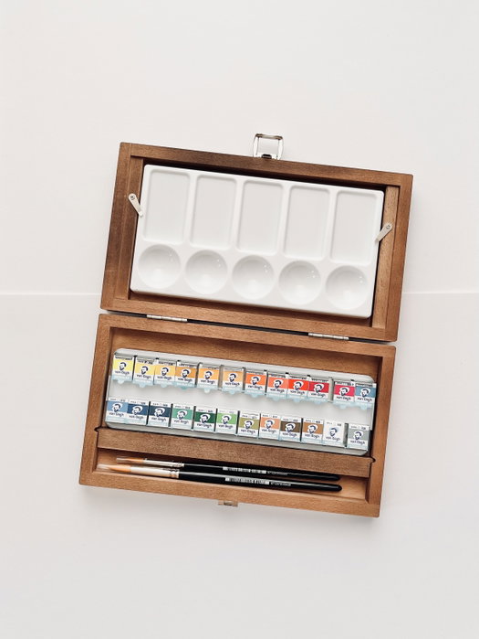 Van Gogh Set de acuarelas en caja de madera con 24 colores y 3 accesorios Van Gogh Set de acuarelas en caja de madera con 24 colores y 3 accesorios